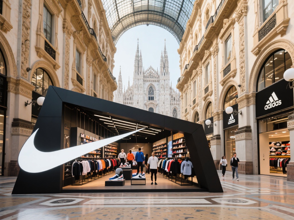 米兰市中心不仅是游客的打卡地，也是购买体育用品的绝